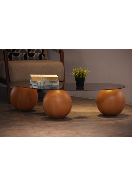 Modern Orta Sehpa & Top Sehpa Cam Sehpa & Küre Orta Sehpa - Meşe Top - Fasulye - Füme Cam fırsatları