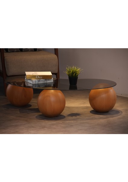 Modern Orta Sehpa & Top Sehpa Cam Sehpa & Küre Orta Sehpa - Meşe Top - Fasulye - Füme Cam indirimleri