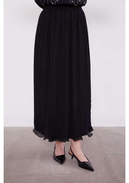 Siyah Kırışık Piliseli Etek