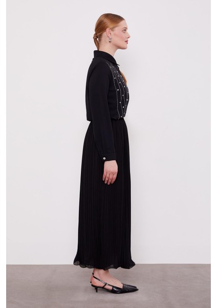 Siyah Kırışık Piliseli Etek modelleri