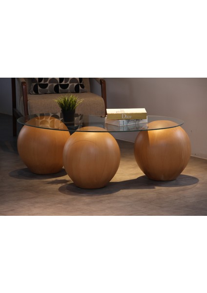 Modern Orta Sehpa & Top Sehpa Cam Sehpa & Küre Orta Sehpa - 41 cm Meşe - Fasulye - Şeffaf Cam modelleri