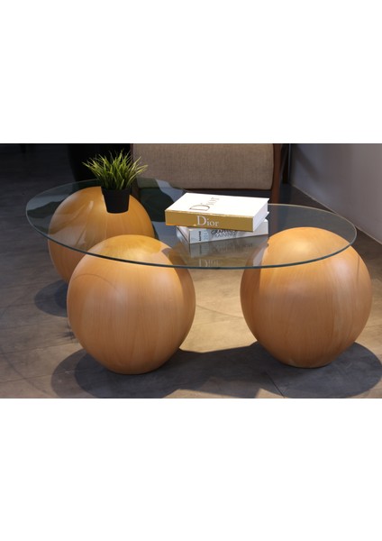 Modern Orta Sehpa & Top Sehpa Cam Sehpa & Küre Orta Sehpa - 41 cm Meşe - Fasulye - Şeffaf Cam fırsatları