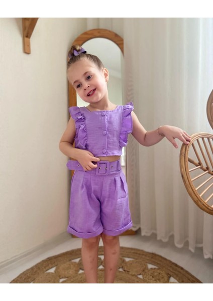 Kız Çocuk Şortlu Kemerli Yazlık Ikili Takım