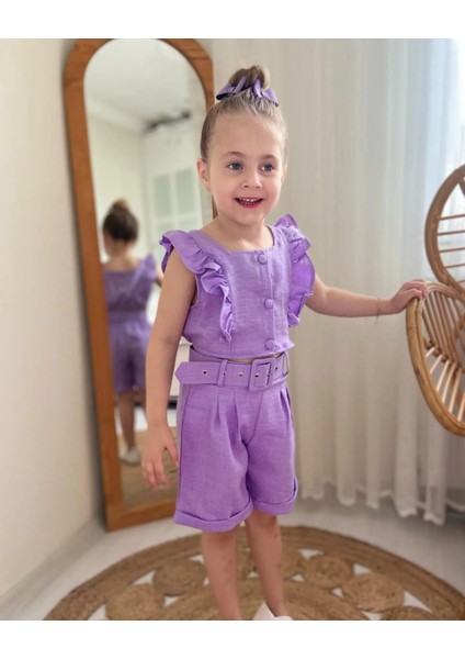 Kız Çocuk Şortlu Kemerli Yazlık Ikili Takım modelleri