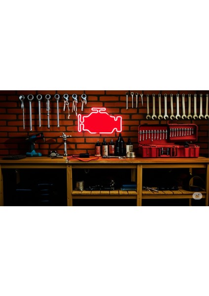 Alimila 3D LED Neon Motor Arıza Işığı Şeklinde Duvar Dekoru – Otomotiv Temalı Aydınlatma
