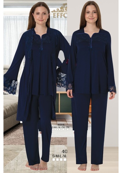 Lacivert Sabahlıklı Hamile Lohusa Pijama Takımı