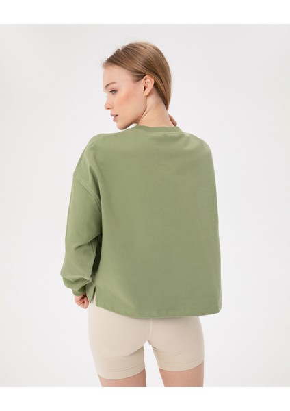 Kadın Açık Yeşil Basic EasySize Sweatshirt - Uzun Kollu, Basic Fit, Sertifikalı Organik Pamuk, Günlük ve Spor Sweat fiyatları