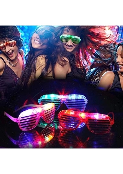 Bfs LED Işıklı Pilli Panjur Şekilli Rengarenk Yanıp Sönen Lüks Parti Gözlüğü Karışık 12 Adet modelleri
