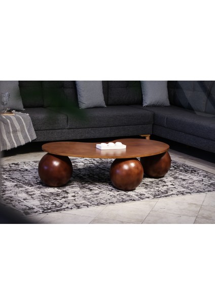 Modern Orta Sehpa & Top Sehpa Cam Sehpa & Küre Orta Sehpa - Ceviz Top - Fasulye - Ceviz Mdf