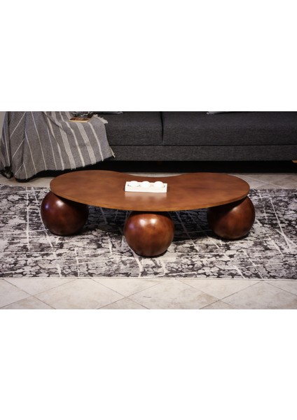 Modern Orta Sehpa & Top Sehpa Cam Sehpa & Küre Orta Sehpa - Ceviz Top - Fasulye - Ceviz Mdf