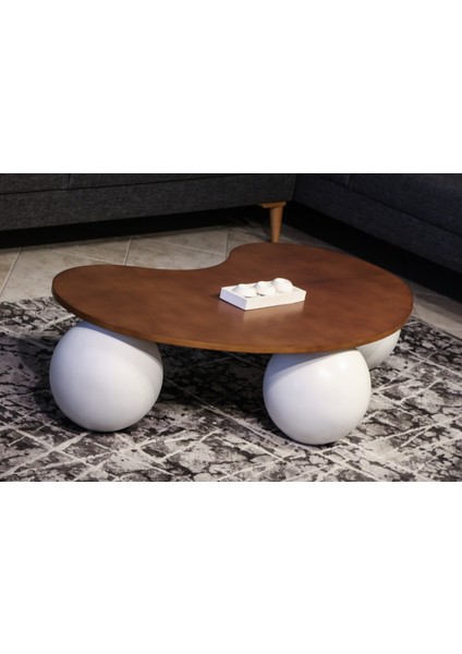 Modern Orta Sehpa & Top Sehpa Cam Sehpa Küre Orta Sehpa - Beyaz Top - Fasulye - Ceviz Mdf