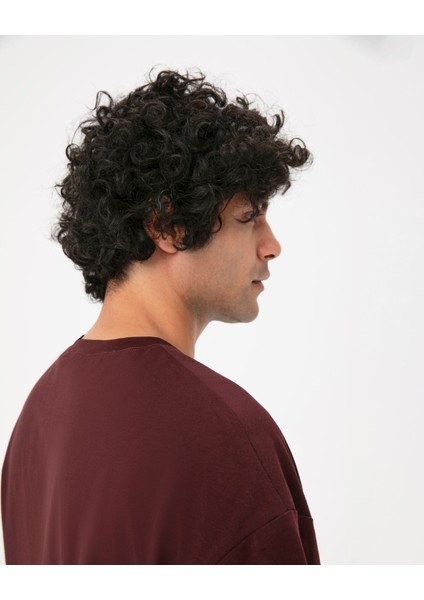 Erkek Bordo Kahverengi Oversize T-Shirt - Organik Pamuk, Düşük Omuz, Geniş Kalıp, Bisiklet Yaka, Spor Görünüm modelleri