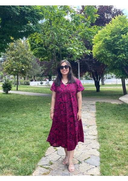 Sİyah Desenli Yazlık Salaş Elbise – Rahat Bol Kesim, Büyük Beden Uyumlu 36-50
