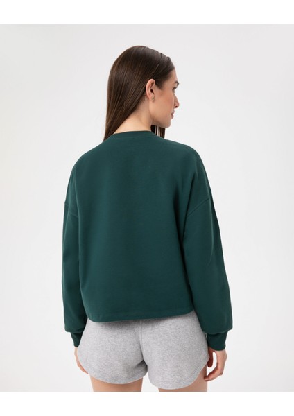 Kadın Koyu Yeşil Basic EasySize Sweatshirt - Uzun Kollu, Basic Fit, Sertifikalı Organik Pamuk, Günlük ve Spor Sweat fiyatları