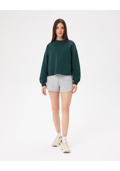 Kadın Koyu Yeşil Basic EasySize Sweatshirt - Uzun Kollu, Basic Fit, Sertifikalı Organik Pamuk, Günlük ve Spor Sweat fırsatları