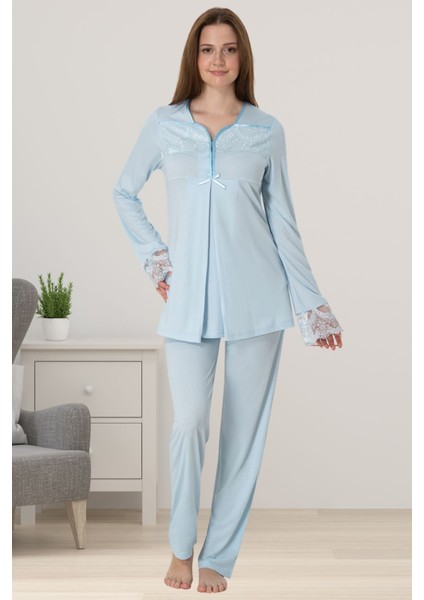 Mavi Hamile Lohusa Pijama Takımı