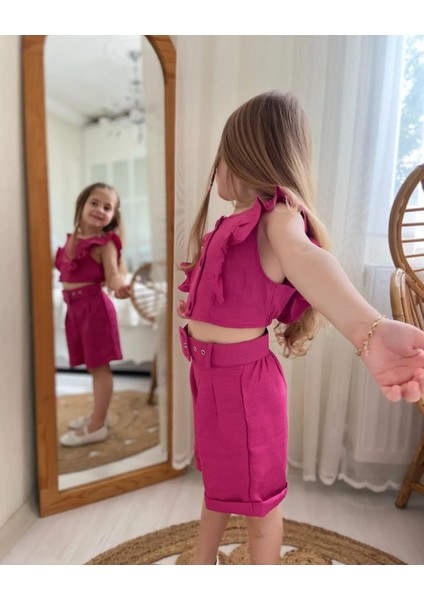 Kız Çocuk Şortlu Kemerli Yazlık Ikili Takım modelleri
