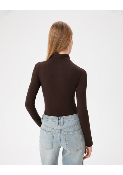 Kadın Kahverengi Balıkçı İçlik - EcoVero™ Viskoz, Yarı Balıkçı Yaka, Uzun Kollu, Tek Kat İnce Isı Katmanı fiyatları