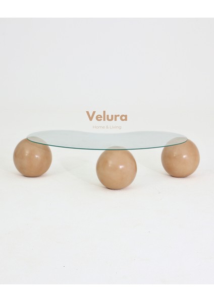 Modern Orta Sehpa & Top Sehpa Cam Sehpa & Küre Orta Sehpa - Açık Ceviz Top - Fasulye - Şeffaf Cam fırsatları