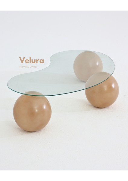 Modern Orta Sehpa & Top Sehpa Cam Sehpa & Küre Orta Sehpa - Açık Ceviz Top - Fasulye - Şeffaf Cam indirimleri