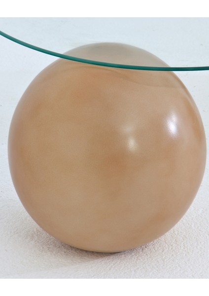 Modern Orta Sehpa & Top Sehpa Cam Sehpa & Küre Orta Sehpa - Açık Ceviz Top - Fasulye - Şeffaf Cam