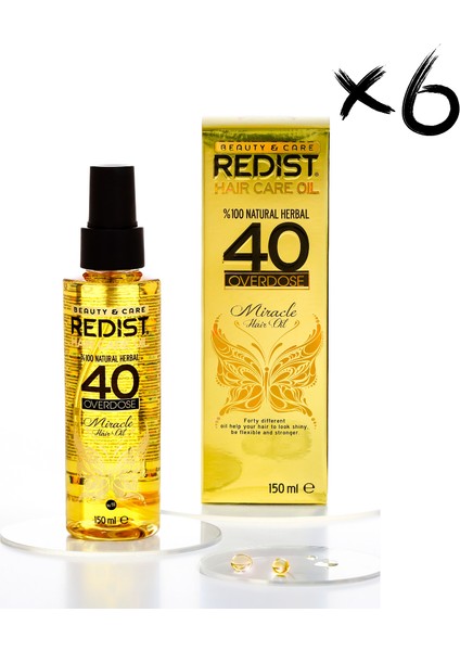 40 Bitkili Saç Bakım Yağı 6’lı Set | Onarıcı, Parlaklık ve Güç Bakımı