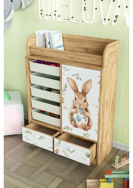 Pretty Rabit Design "melova" 5 Sepetli 2 Çekmeceli Çok Amaçlı Oyuncak Dolabı fırsatları