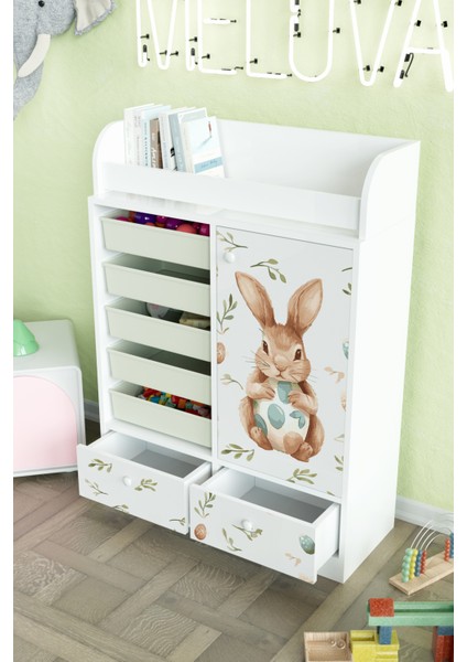 Pretty Rabit Design "melova" 5 Sepetli 2 Çekmeceli Çok Amaçlı Oyuncak Dolabı fırsatları