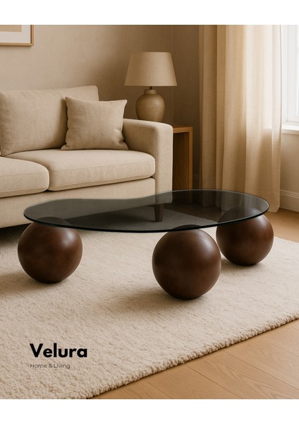 Modern Orta Sehpa & Top Sehpa Cam Sehpa & Küre Orta Sehpa - Koyu Ceviz Top - Fasulye - Füme Cam fiyatları