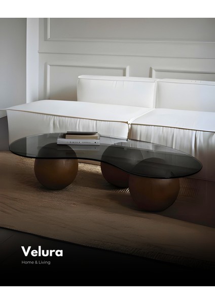 Modern Orta Sehpa & Top Sehpa Cam Sehpa & Küre Orta Sehpa - Koyu Ceviz Top - Fasulye - Füme Cam modelleri