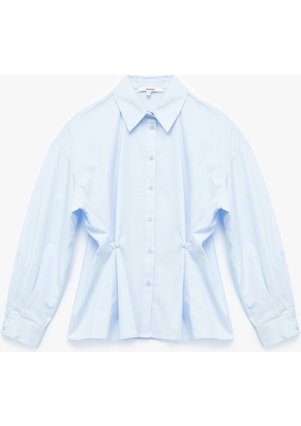 Pamuklu Uzun Kollu Pile Detaylı Düğmeli Oversize Gömlek