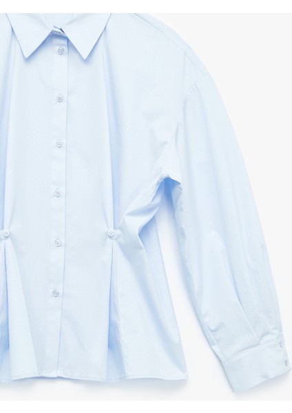 Pamuklu Uzun Kollu Pile Detaylı Düğmeli Oversize Gömlek modelleri