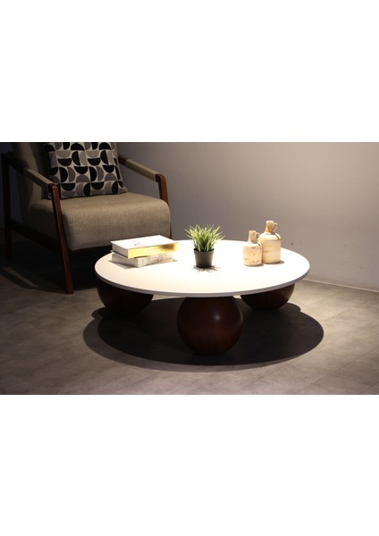 Modern Orta Sehpa & Top Sehpa Cam Sehpa & Küre Orta Sehpa - Koyu Ceviz Top - Yuvarlak - Beyaz Mdf fırsatları