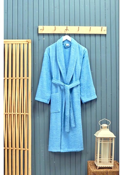 Kutulu %100 Pamuk Tek Bornoz Şalyaka-A.mavi (Xl Beden)