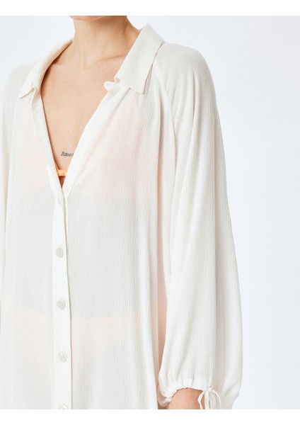 Düğmeli Uzun Kollu Arkası Baskı Detaylı Viskon Plaj Elbisesi indirimleri