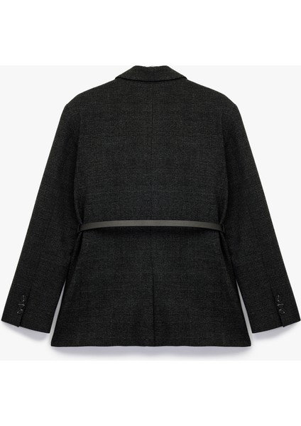 Uzun Kollu Cepli Kruvaze Kemerli Blazer Ceket fiyatları