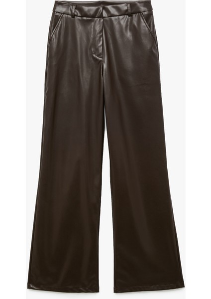 Cepli Düz Bol Paça Suni Deri Pantolon