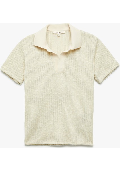 Metalik Iplik Detaylı Parıltılı Kısa Kollu Polo Yaka Tişört