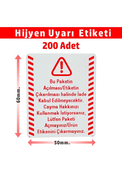 Hijyen Etiketi, Hijyen Sticker Kuşe Kağıt, Iade Etiketi 6X5CM - 200 Adet