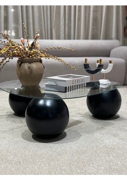 Modern Orta Sehpa & Top Sehpa Cam Sehpa & Küre Orta Sehpa - Siyah Top - Üçgen - Şeffaf Cam fiyatları