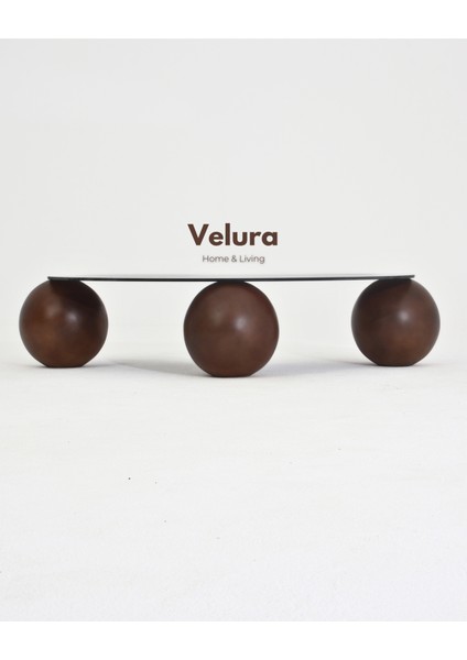 Modern Orta Sehpa & Top Sehpa Cam Sehpa & Küre Orta Sehpa - Koyu Ceviz Top - Fasulye - Füme Cam fırsatları