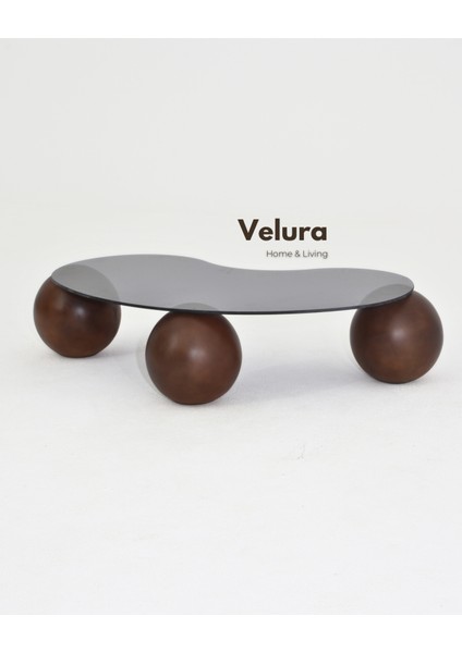 Modern Orta Sehpa & Top Sehpa Cam Sehpa & Küre Orta Sehpa - Koyu Ceviz Top - Fasulye - Füme Cam indirimleri