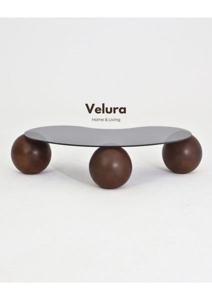 Modern Orta Sehpa & Top Sehpa Cam Sehpa & Küre Orta Sehpa - Koyu Ceviz Top - Fasulye - Füme Cam