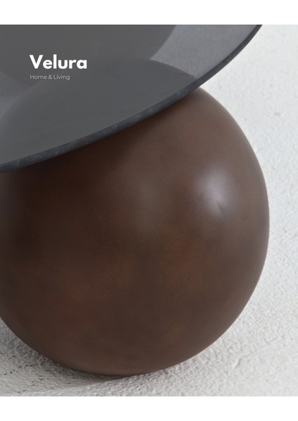 Modern Orta Sehpa & Top Sehpa Cam Sehpa & Küre Orta Sehpa - Koyu Ceviz Top - Fasulye - Füme Cam