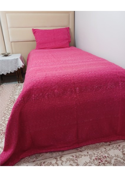Tavşan Tüyü El Dokuma Yumuşak Dokulu Tek Kişilik Yatak Örtüsü (160X240)-PEMBE