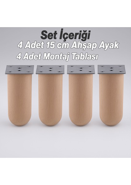 Bohem 4 Adet Doğal Ahşap 15 cm Silindir Ayak Set Mobilya Koltuk Kanepe Sehpa Masa Ayağı Ayakları fırsatları
