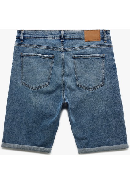 Katlamalı Paça Cep Detaylı Pamuklu Slim Fit Jean Şort fiyatları