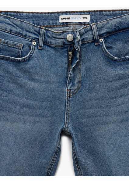 Katlamalı Paça Cep Detaylı Pamuklu Slim Fit Jean Şort indirimleri