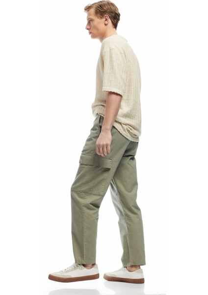 Beli Bağcıklı Cep Detaylı Keten Pamuk Karışımlı Kargo Pantolon fiyatları