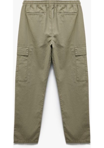 Beli Bağcıklı Cep Detaylı Keten Pamuk Karışımlı Kargo Pantolon fırsatları